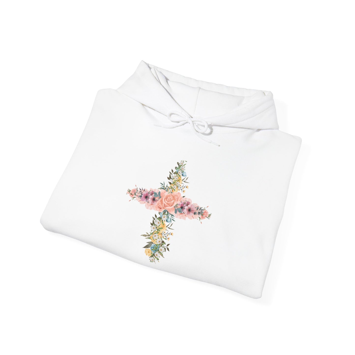 Floral Cross Hoodie — Pastel Botanical Faith Sweatshirt