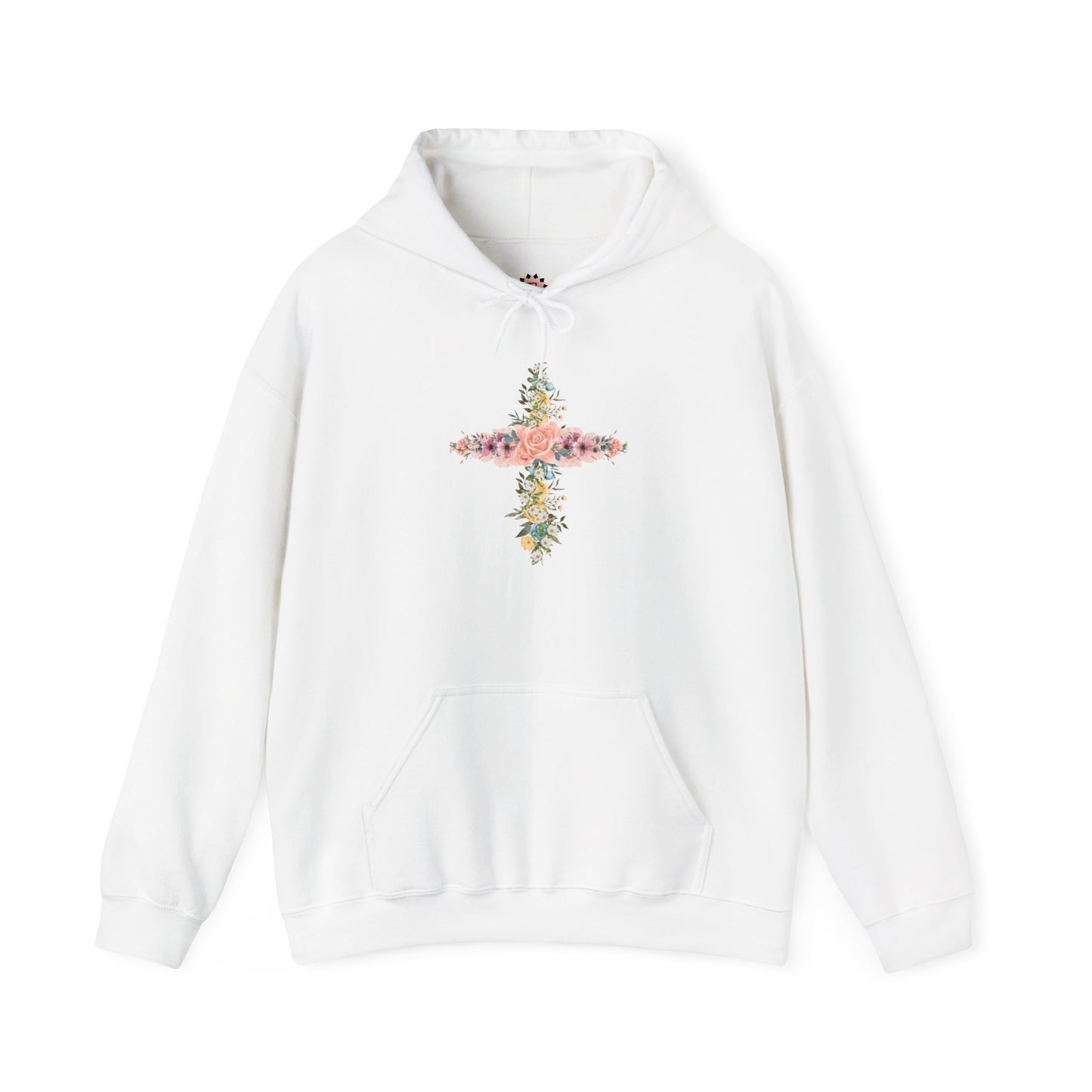 Floral Cross Hoodie — Pastel Botanical Faith Sweatshirt