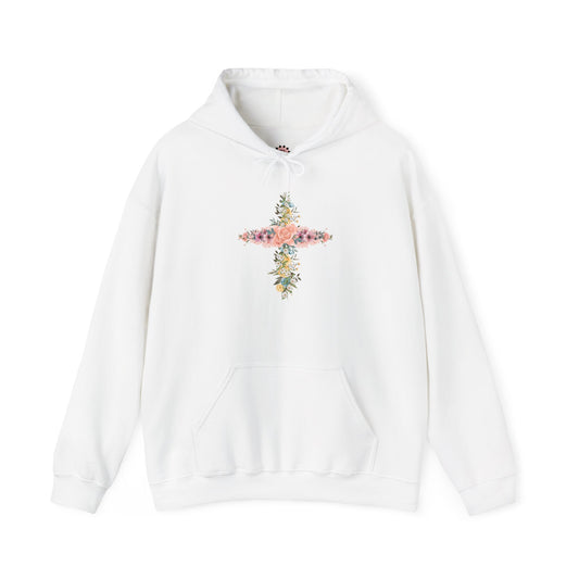 Floral Cross Hoodie — Pastel Botanical Faith Sweatshirt