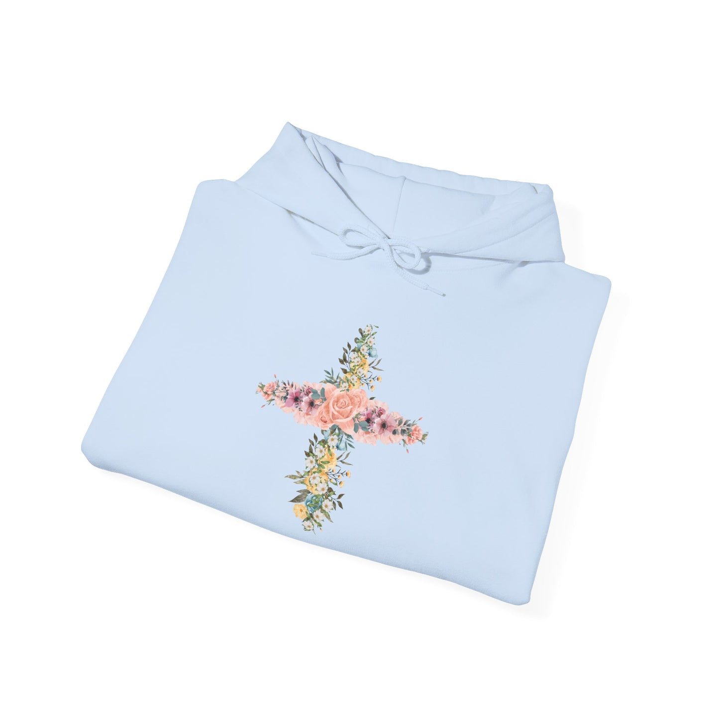 Floral Cross Hoodie — Pastel Botanical Faith Sweatshirt