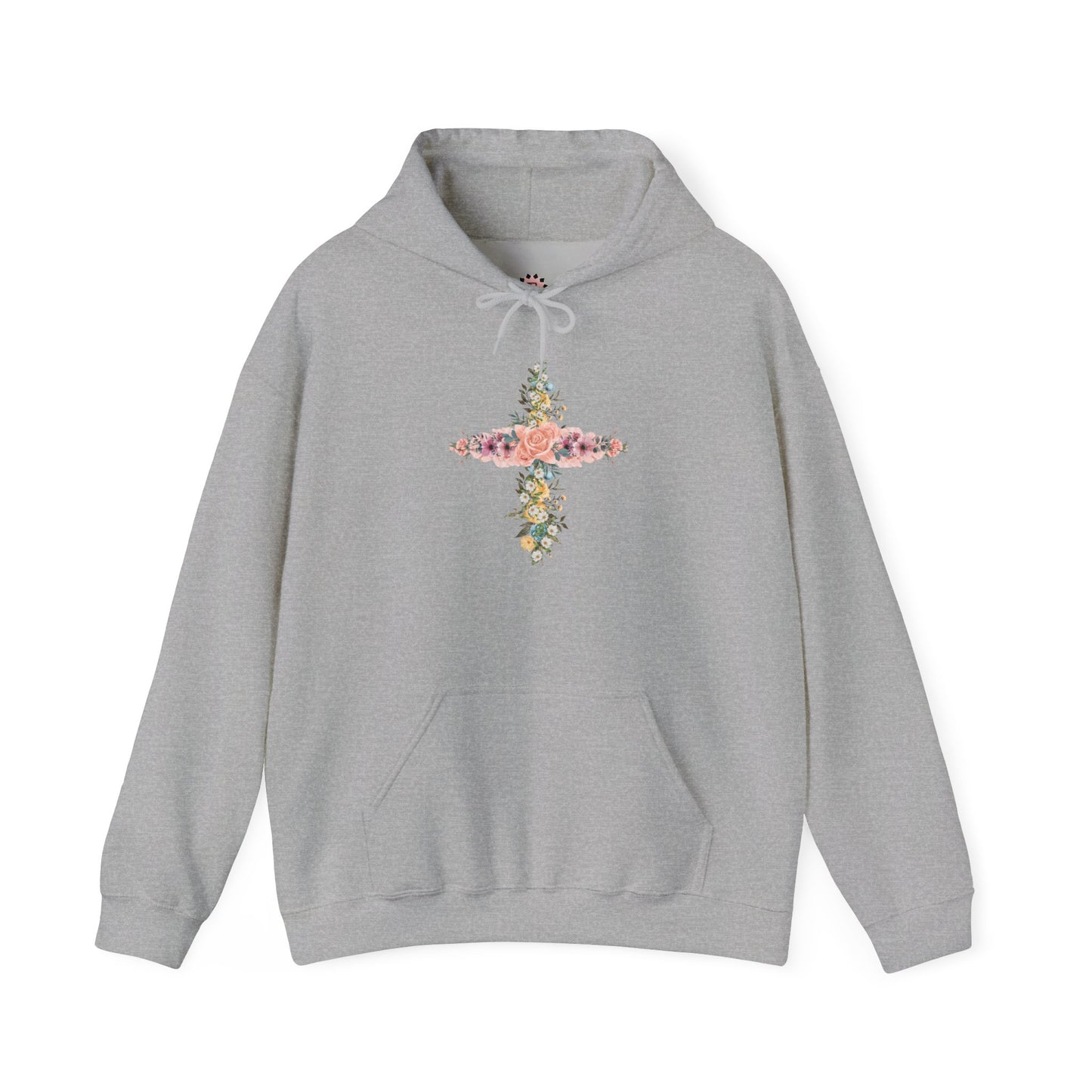 Floral Cross Hoodie — Pastel Botanical Faith Sweatshirt