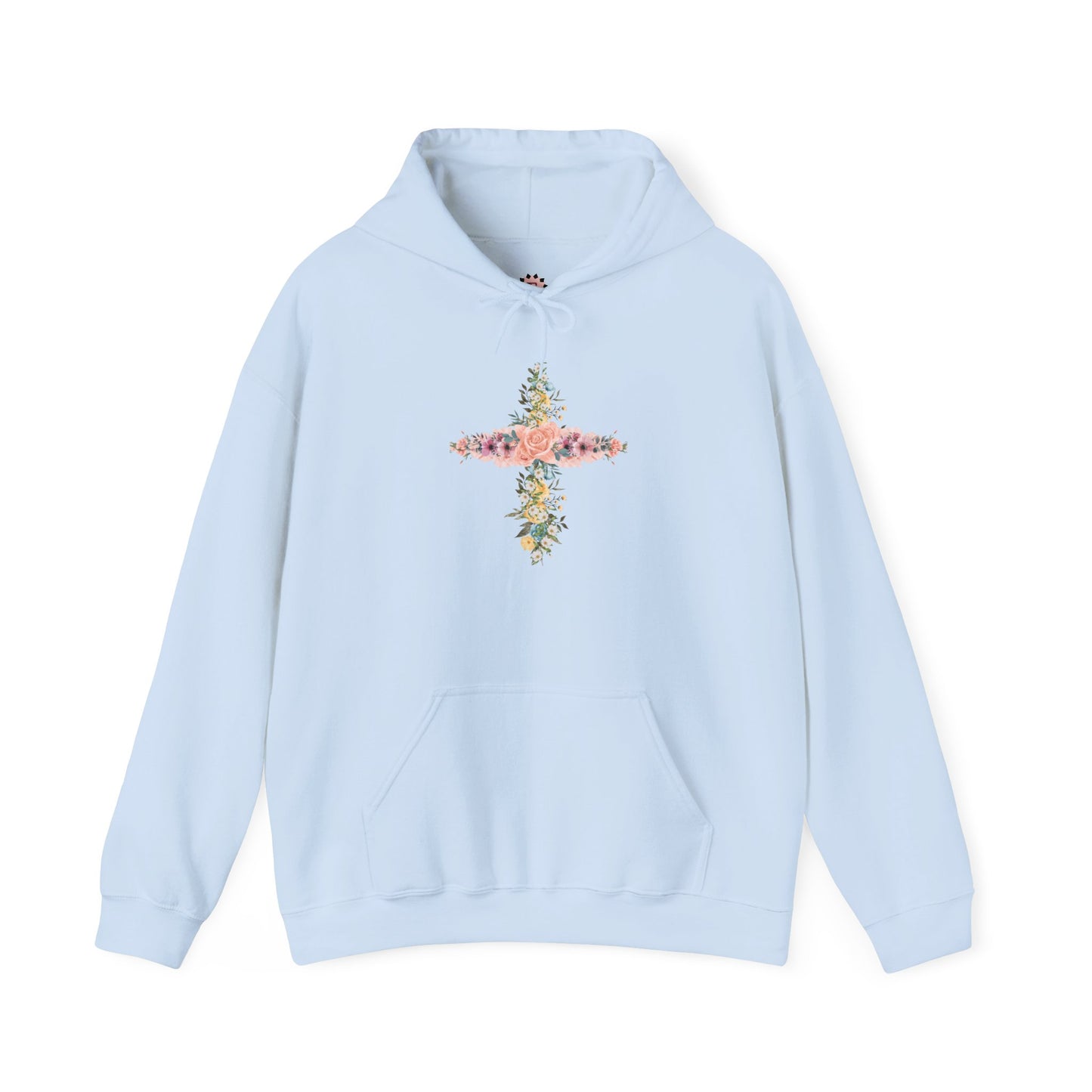 Floral Cross Hoodie — Pastel Botanical Faith Sweatshirt